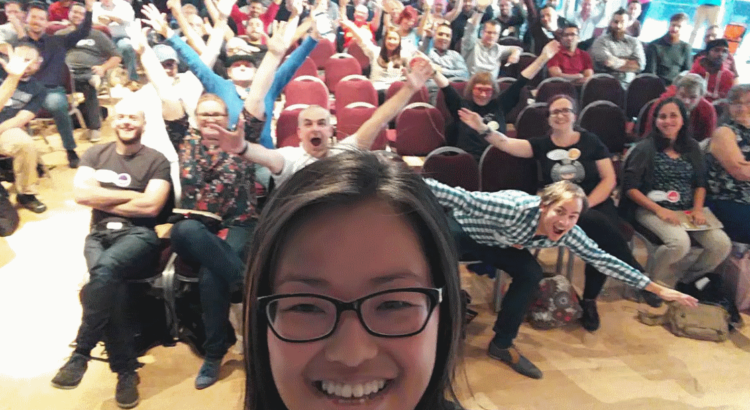 Cassandra's view of the audience from the stage after a 99 second talk at TestBash Manchester 2016
