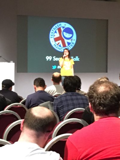 Cassandra Doing a 99 Second Talk at TestBash Manchester 2017