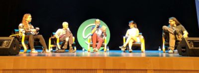 Four speakers on stage at the J on the Beach 2018 Round Table Session