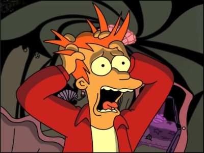 Meme of Fry from Futurama looking panicked
