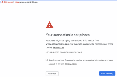 Chrome browser error reads: "Your connection is not private"